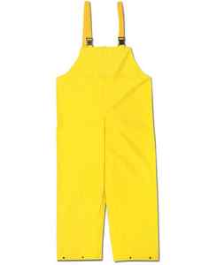 Yellow bibbed pants without snap fly front, full elastic suspenders